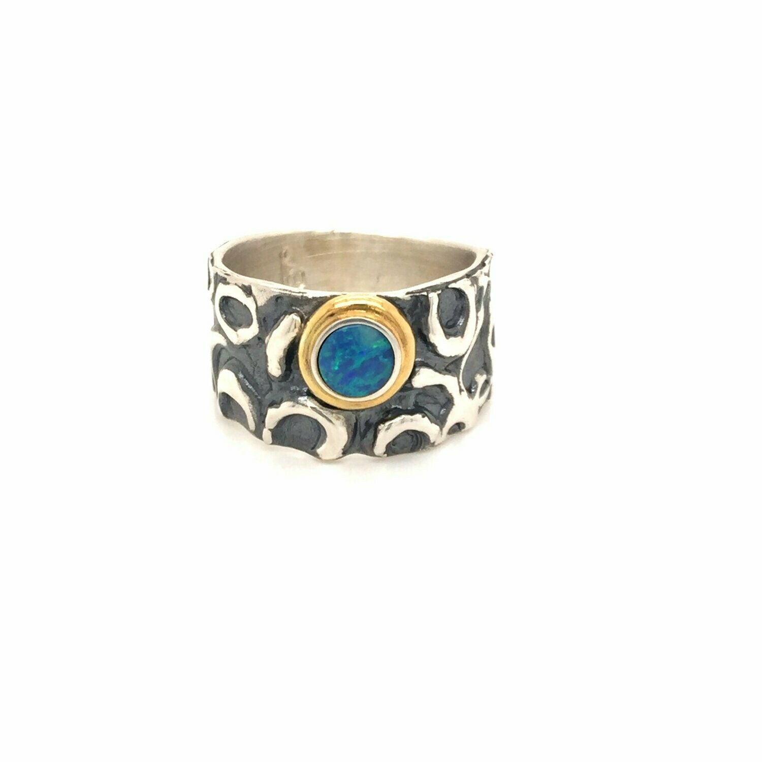 Sterling Silver and Black Opal Doublet Band