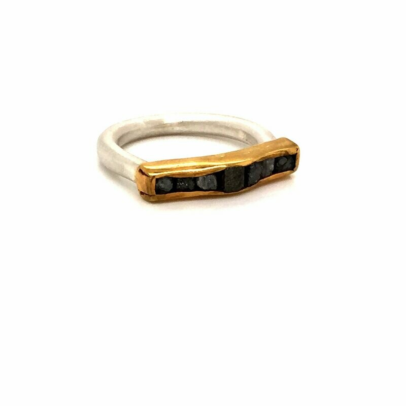 Sterling Silver Ring with Rough Diamond Cubes