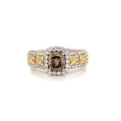 Platinum Champagne and Fancy yellow diamond ring
