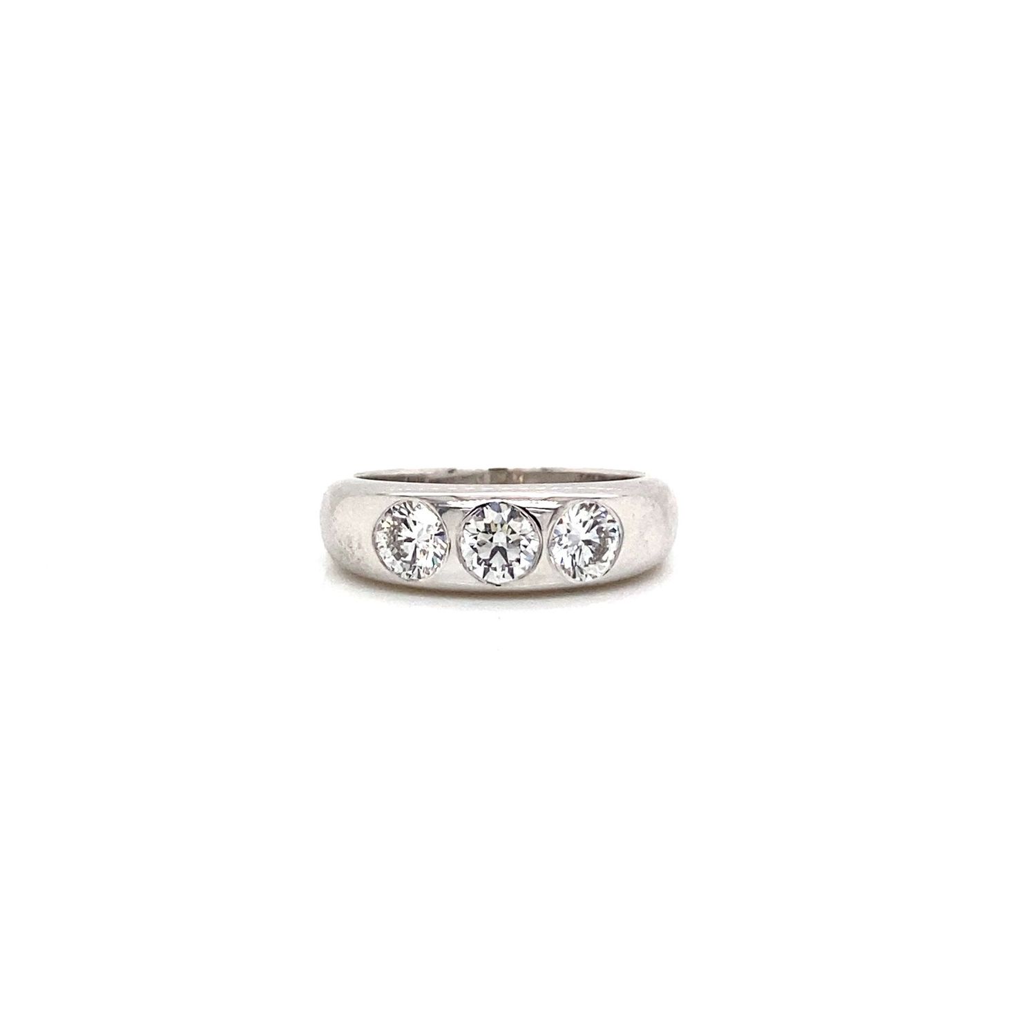 Three Stone Flush Set Diamond Engagement Ring