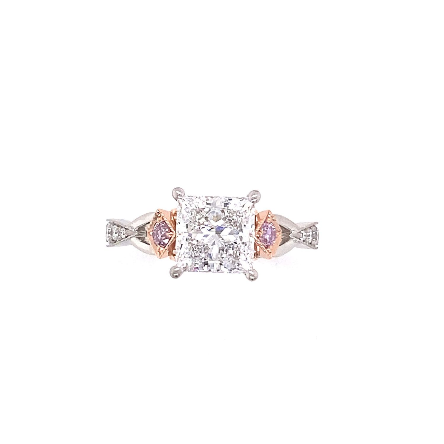 Princess Cut Diamond Engagement Ring With Natural Pink Diamonds