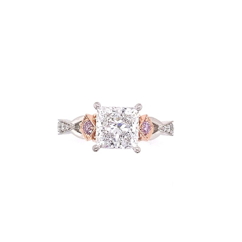 Princess Cut Diamond Engagement Ring With Natural Pink Diamonds