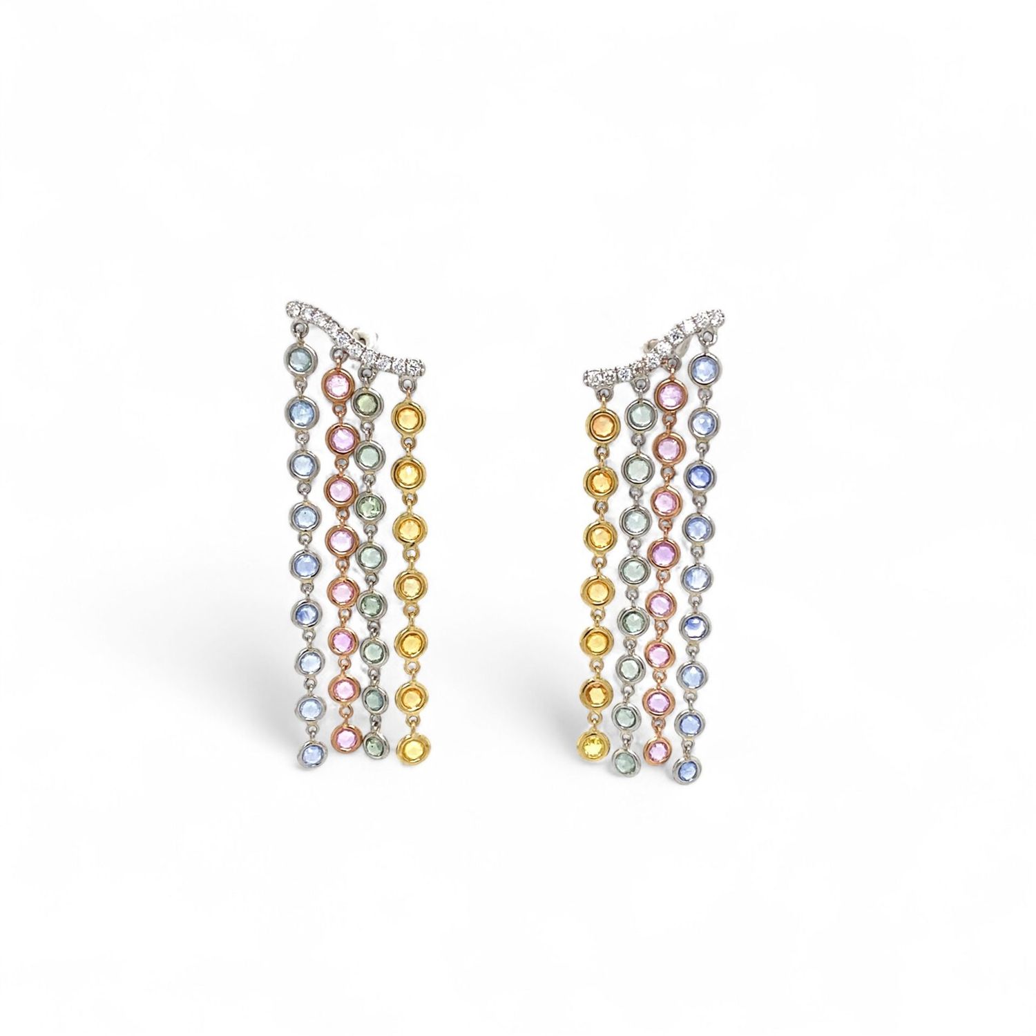 Multi Color Sapphire and Diamond Drop Earrings