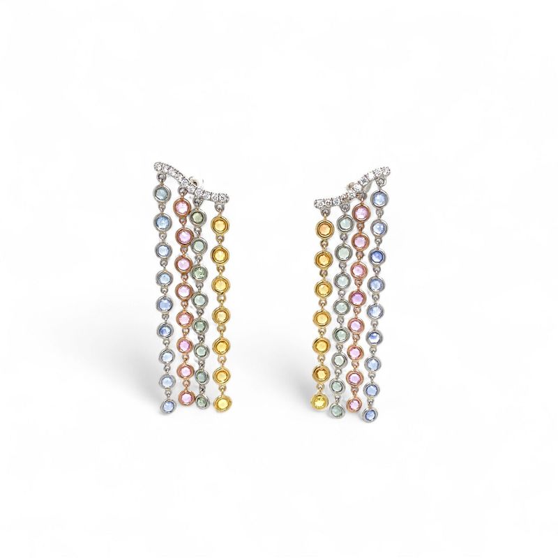 Multi Color Sapphire and Diamond Drop Earrings