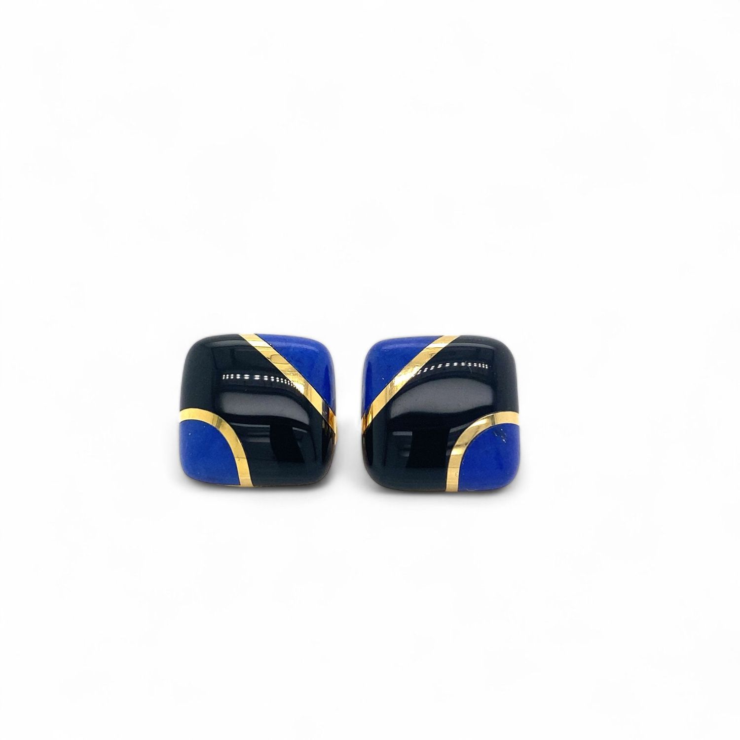Estate Onyx and Lapis Michael Bondanza Earrings