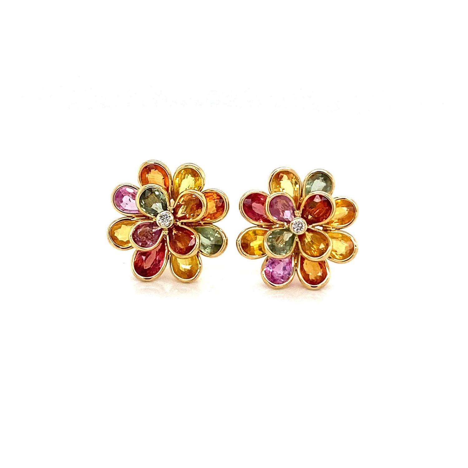 Multi Color Sapphire Flower Earrings
