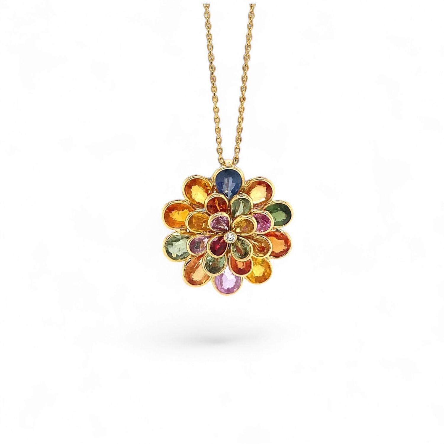 Multi Color Sapphire Flower Pendant