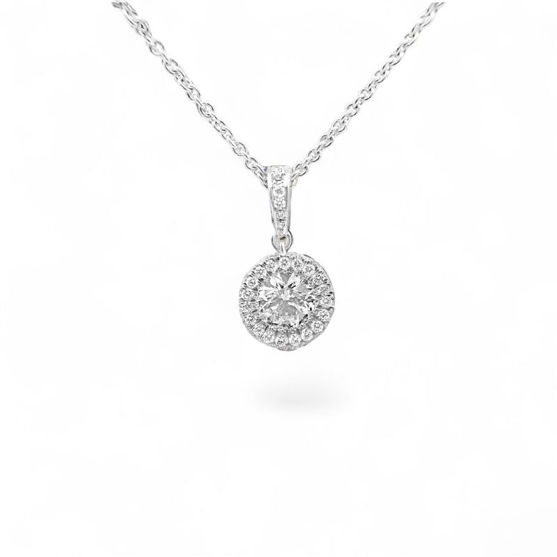 Round Diamond Solitaire Pendant with Micro Pave Frame