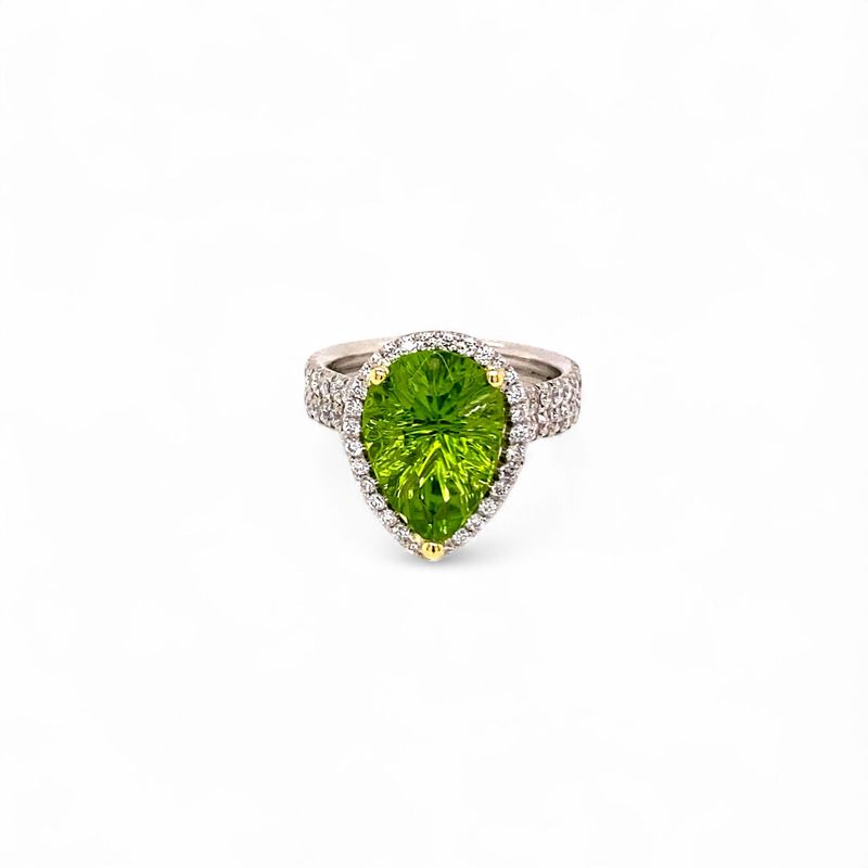 Platinum Carved Peridot ring