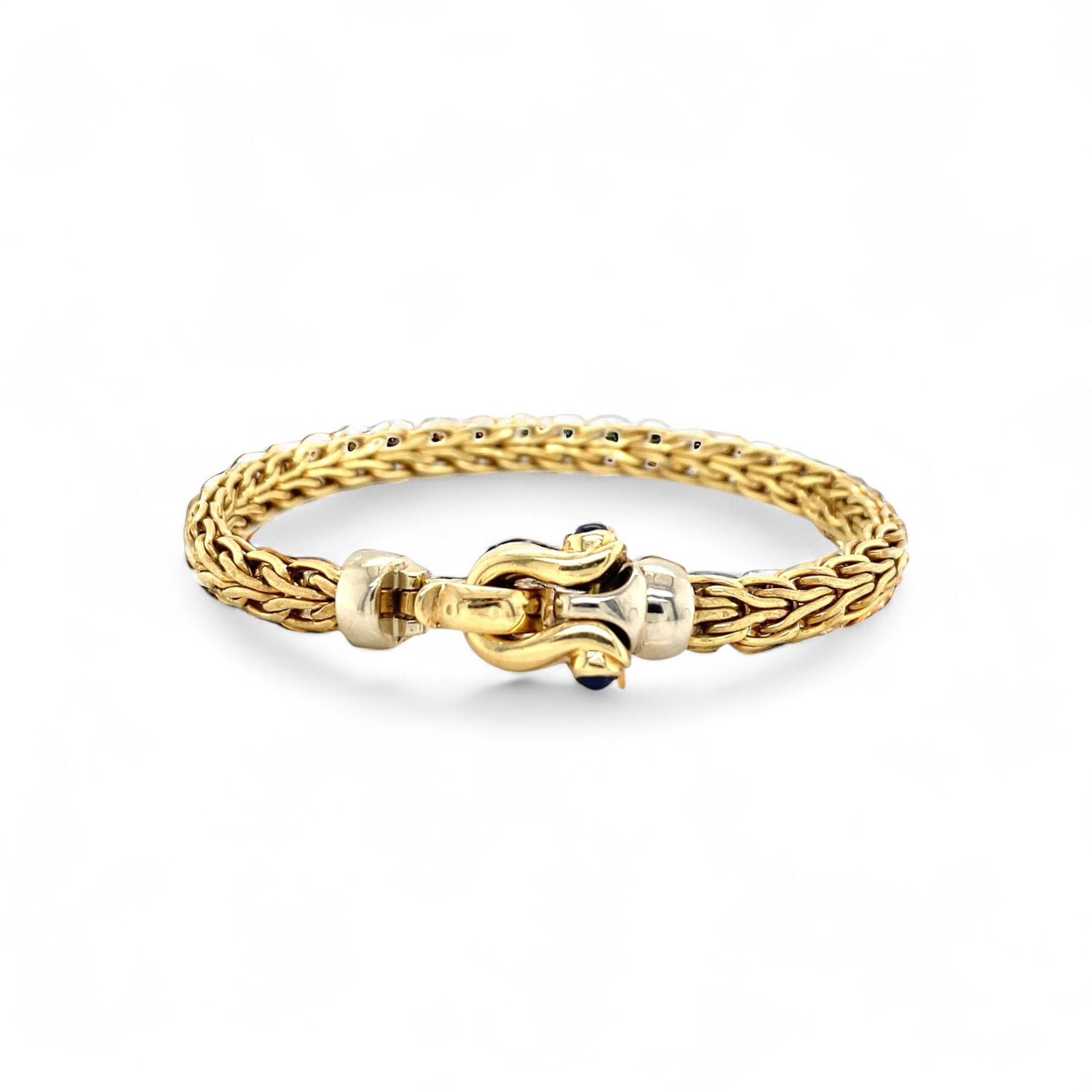 Fancy Link Gold Bracelet with Sapphires on the Clasp