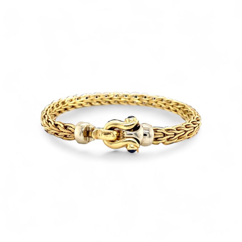 Fancy Link Gold Bracelet with Sapphires on the Clasp