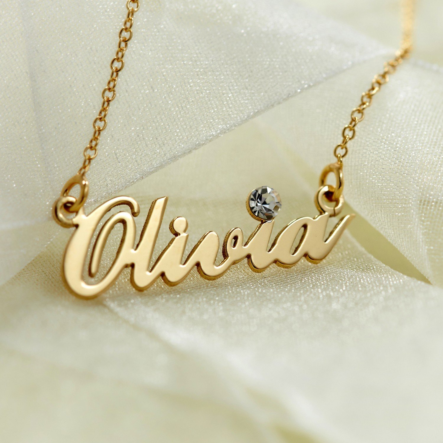 Gemstone Name Necklace in Yellow gold