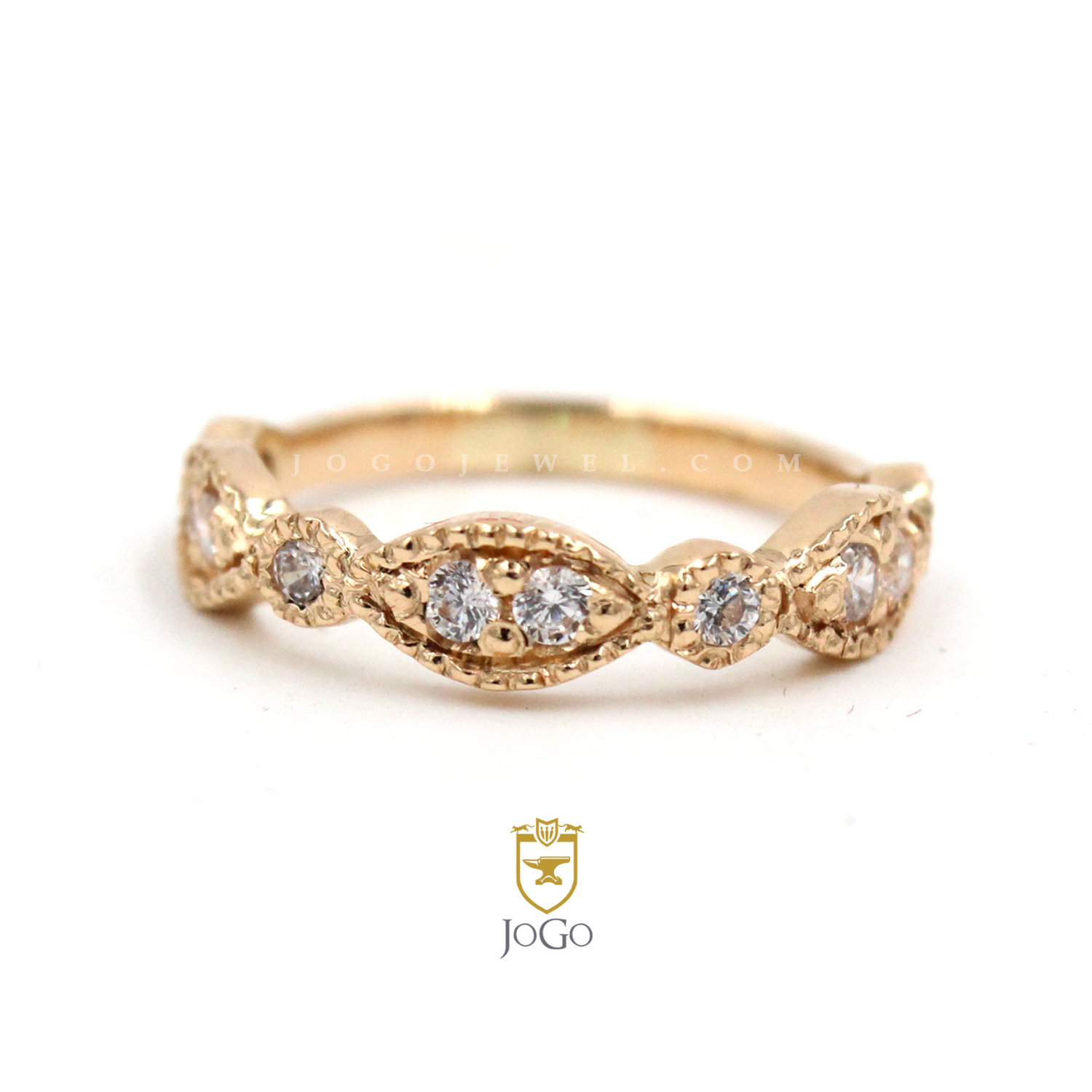 Milgrain Marquise and Dot Wedding Ring in 18 K Yellow Gold