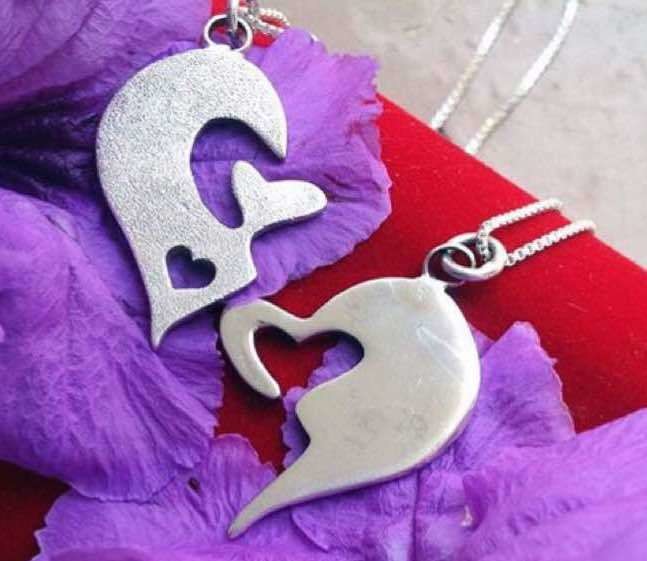His&Hers Jigsaw heart necklaces