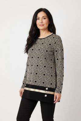 Elegantna majica z zlatimi detajli (vzorec karo)