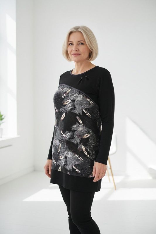 Pisana tunika z razporkom (več vzorcev)