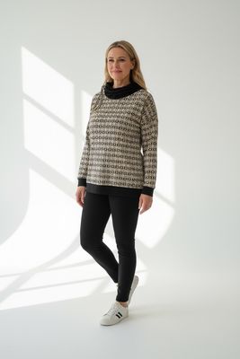 Elegantna majica z ovratnikom-kapuco (vzorec orient)