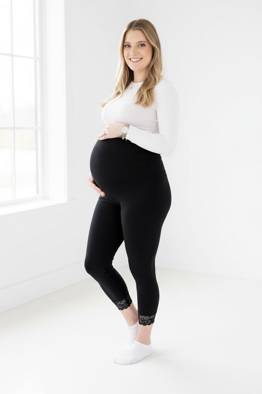 Nosečniške capri hlače s čipko (trakec)