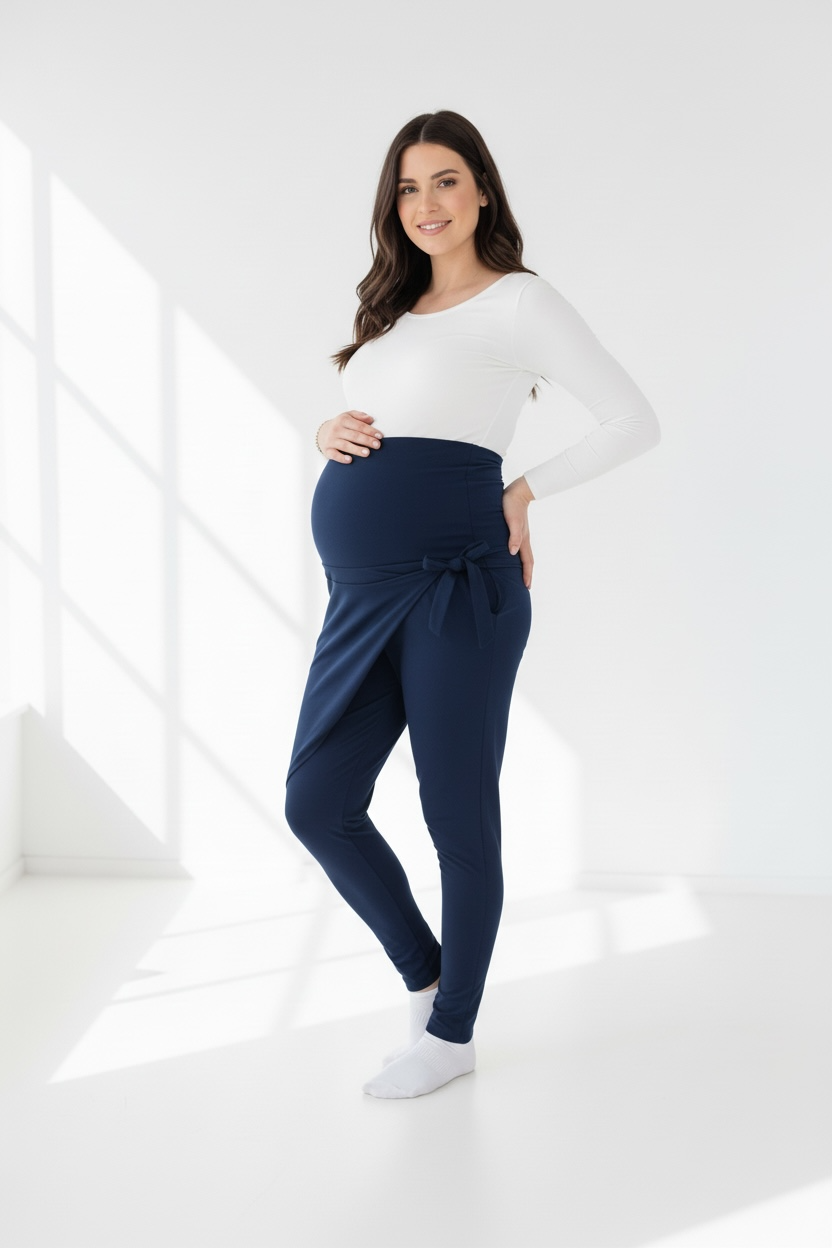 Nosečniške dolge hlače z mašno