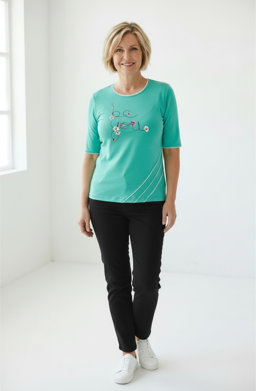 Majica s podaljšanim kratkim rokavom (turkizna zelena)