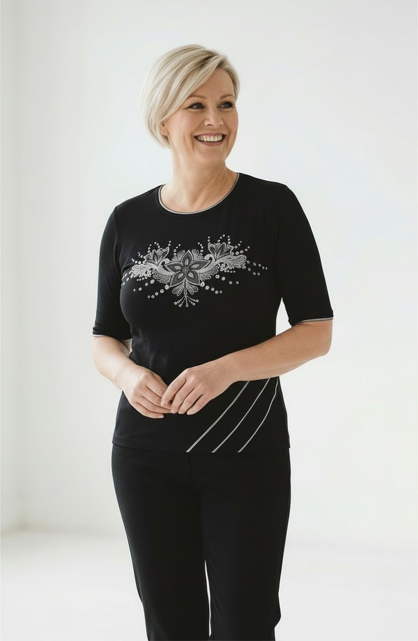 Majica s podaljšanim kratkim rokavom (črna)