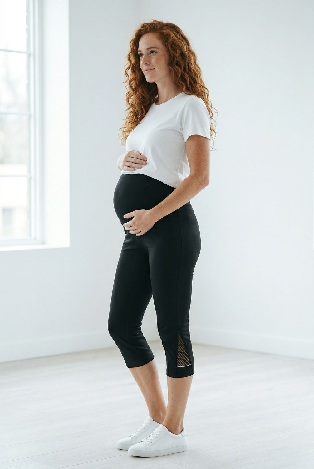 Nosečniške capri hlače z mrežico