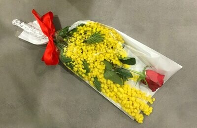 Mazzo Mimosa con Rosa Rossa