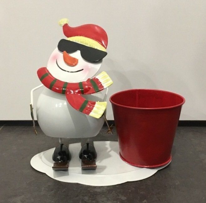 Portavaso Pupazzo di Neve con Sci in Latta Portavaso Pupazzo di Neve con Sci in Latta