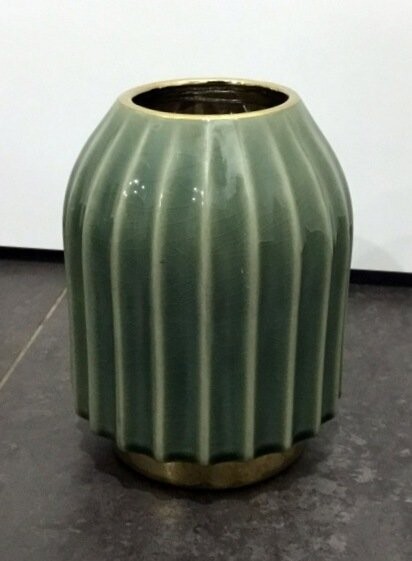 Vaso Ceramica Rigato Verde Piede Oro Piccolo