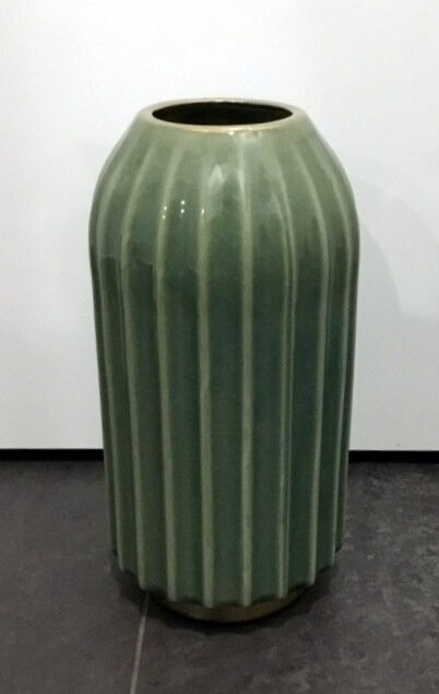 Vaso Ceramica Rigato Verde Piede Oro Grande