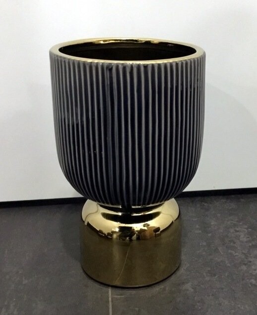 Vaso/Coppa Ceramica Viola Piede Oro Grande