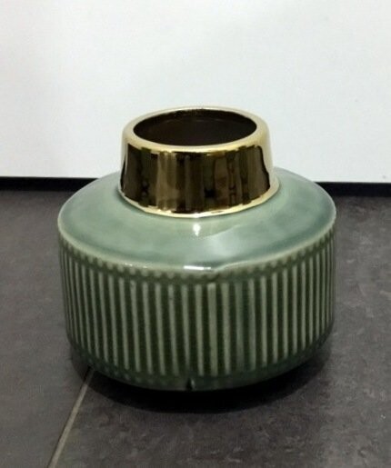 Vaso Ceramica Verde Collo Oro Grande