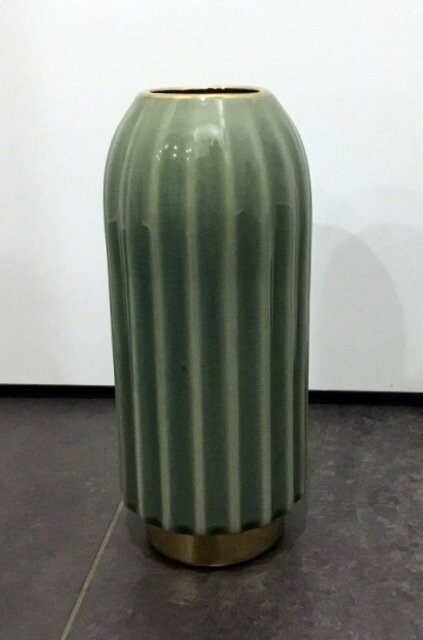 Vaso Ceramica Rigato Verde Piede Oro Medio