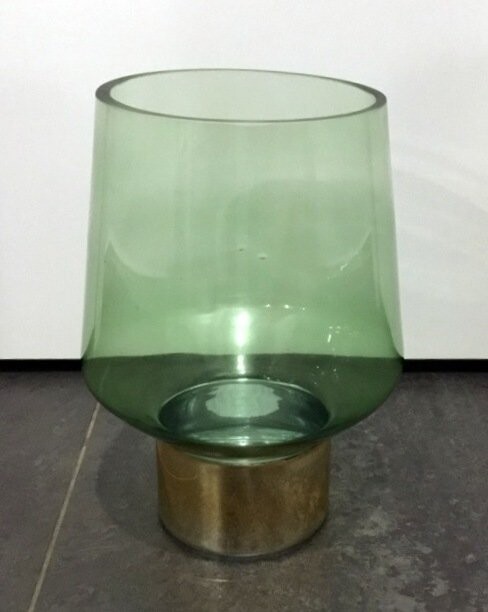Vaso Coppa Vetro Verde Piede Oro