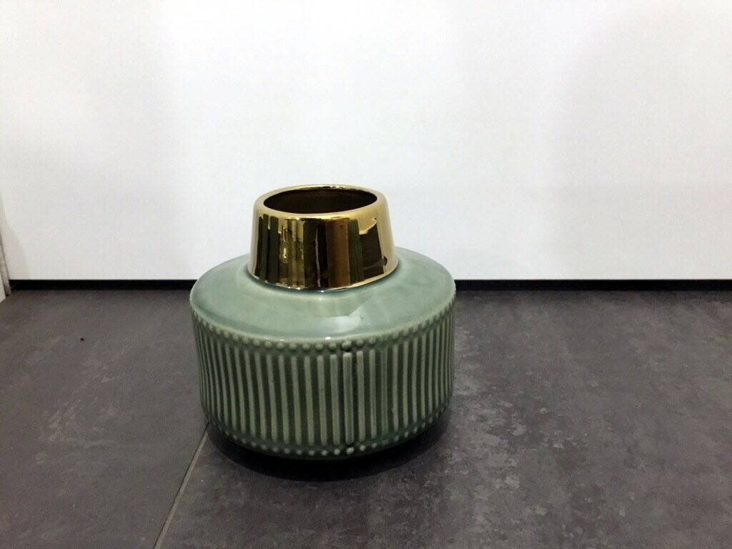 Vaso Ceramica Verde Collo Oro Piccolo