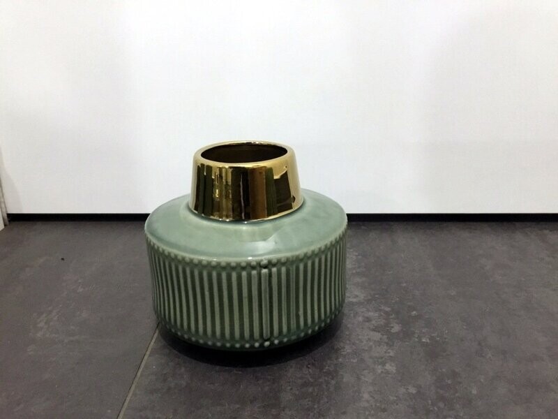 Vaso Ceramica Verde Collo Oro Piccolo