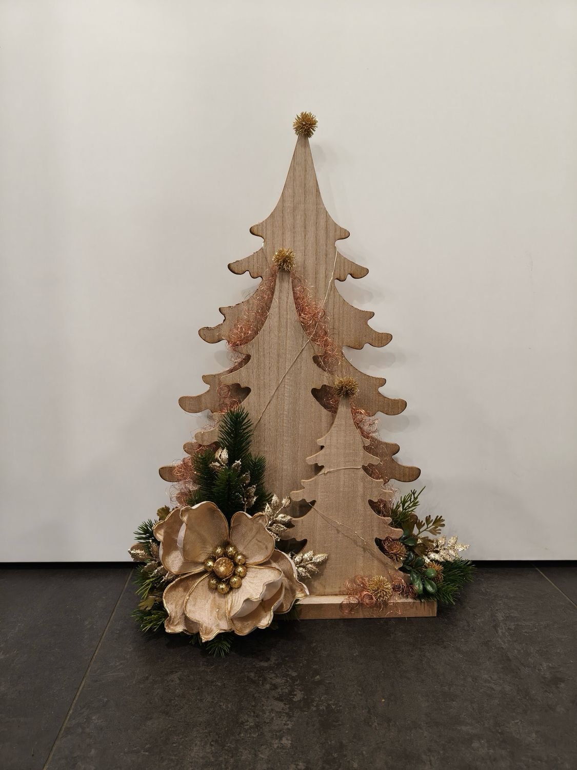 Bosco Legno con decoro Anemone Oro Led Grande Bosco Legno con decoro Anemone Oro Led Grande