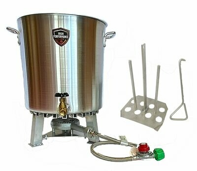60 QT Dual Turkey Fryer Pot With Drain Valve / Lid &amp; Turkey Rack