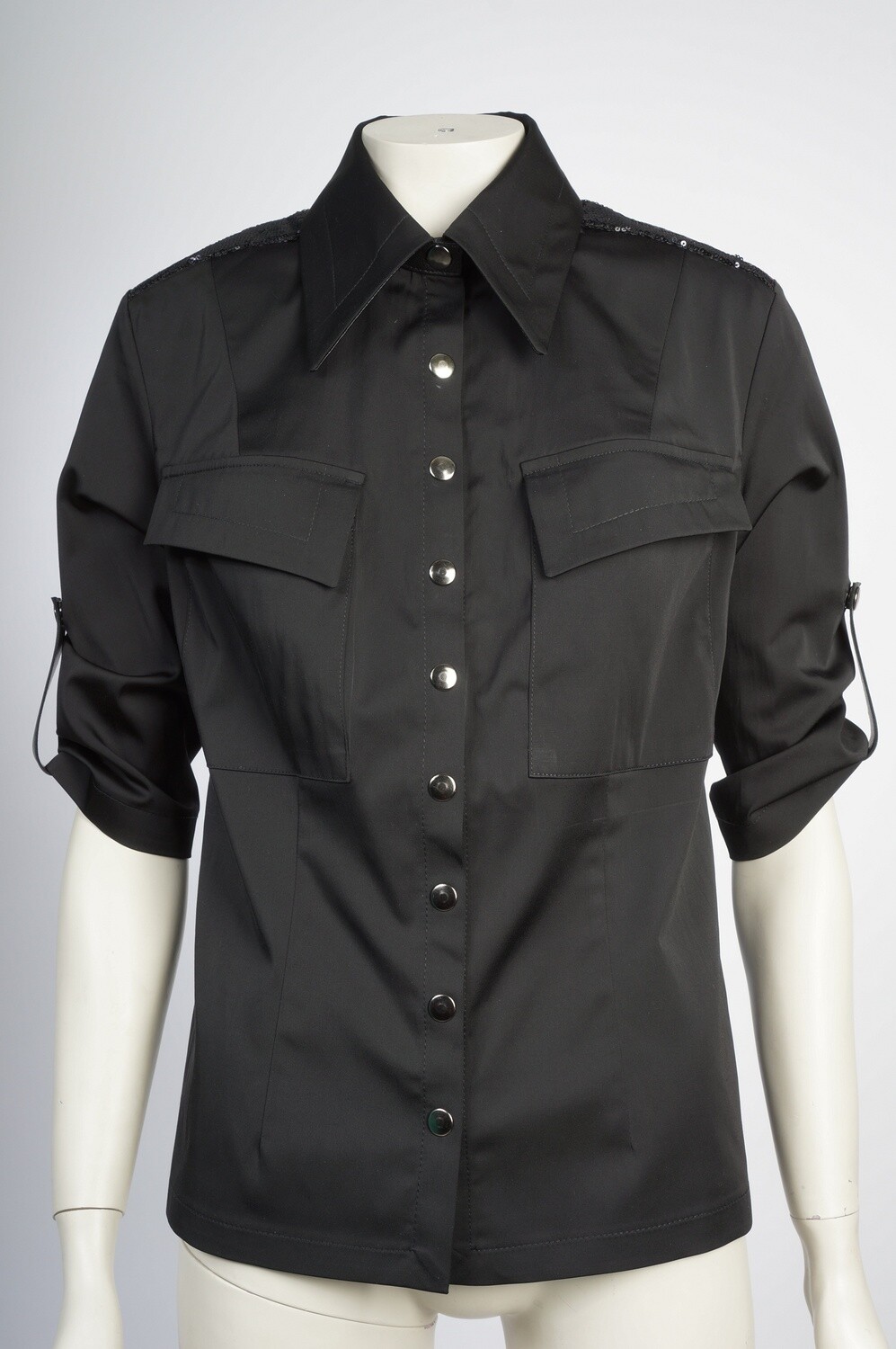 Рубашка черная с кожаным воротником