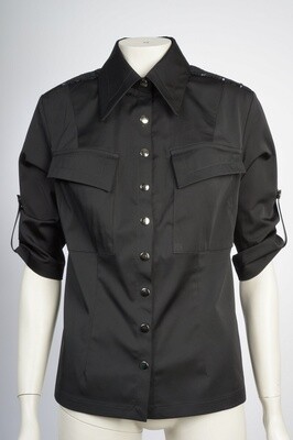 Black Shirt with Leather Collar