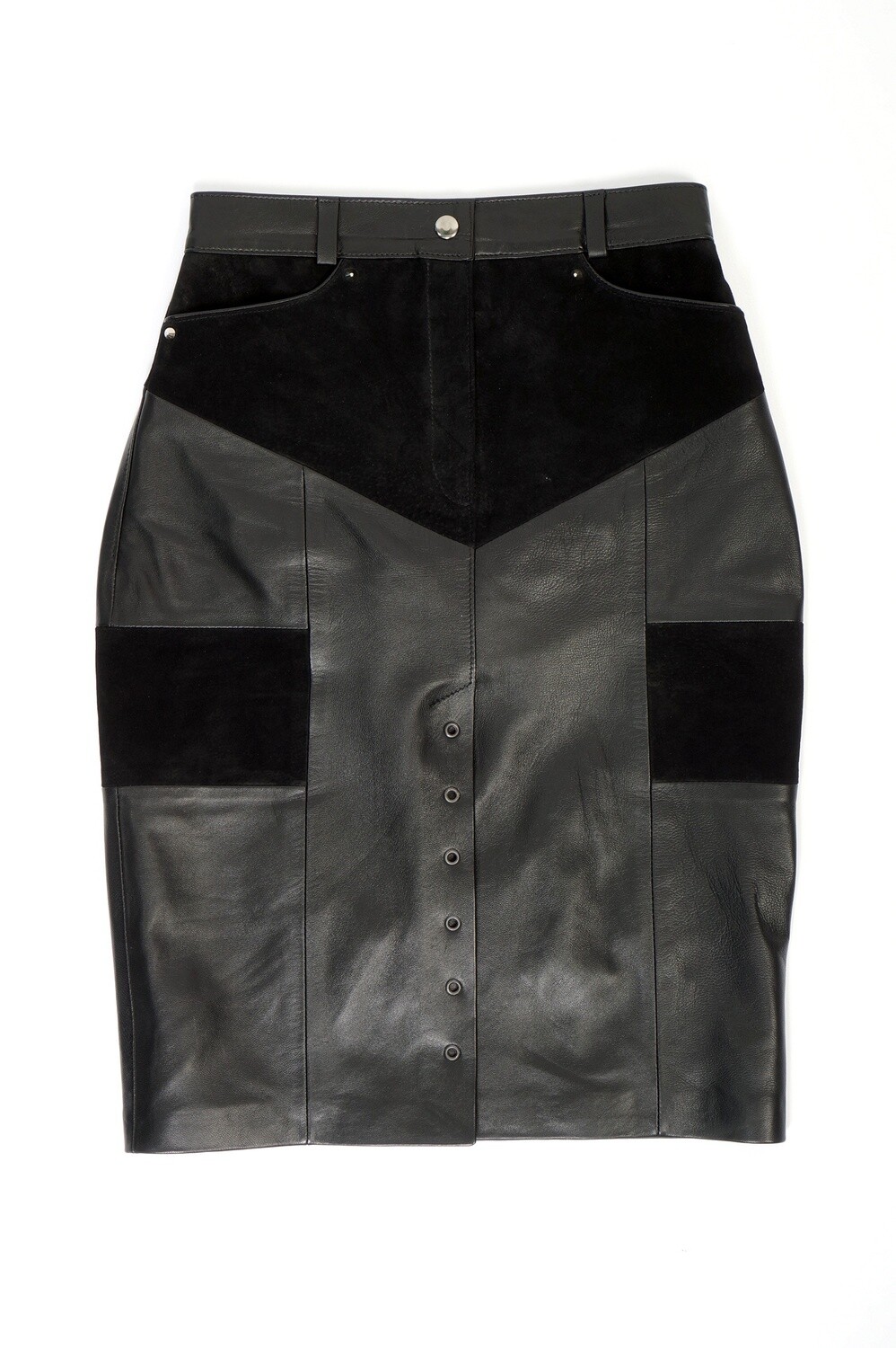 Leather midi pencil skirt at the waist