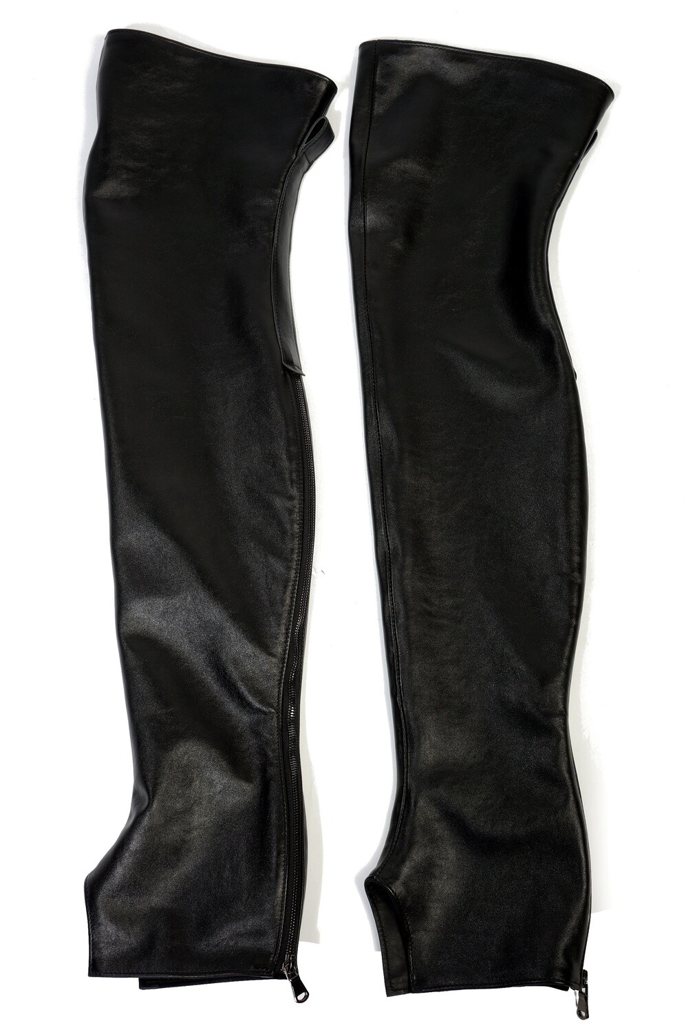 Women's leather high gaiters to the middle of the thigh
