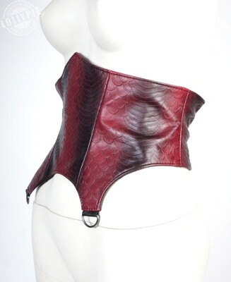 Sash corset genuine leather under a snake burgundy