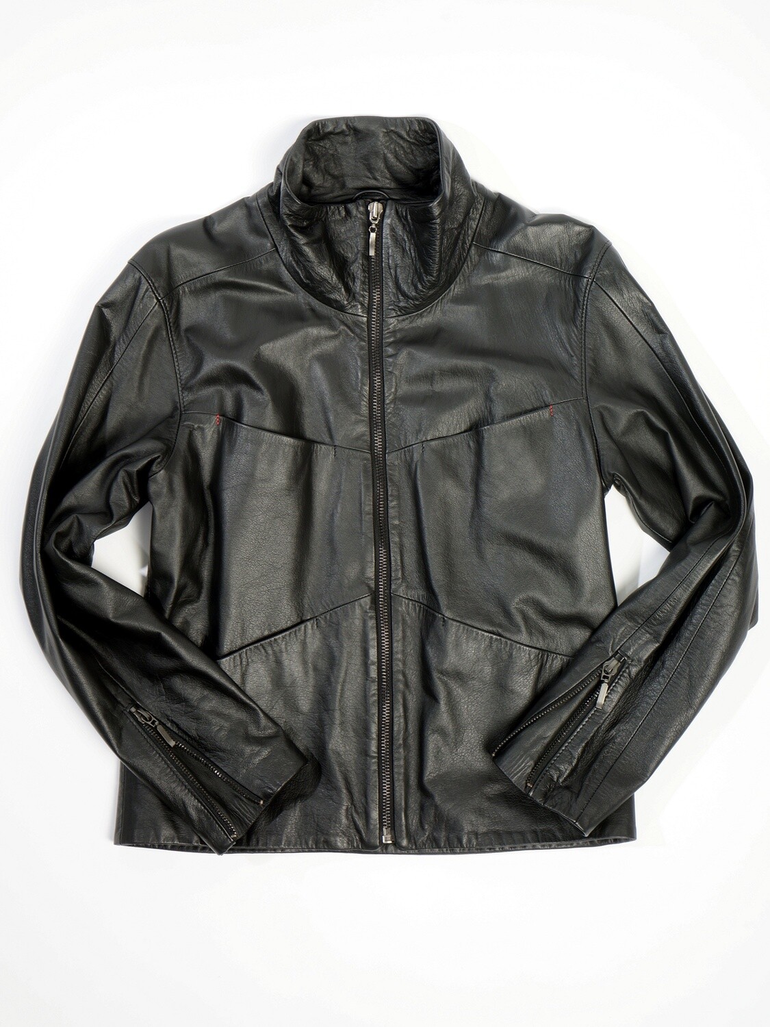 Black Leather Man Jacket Fout Pockets