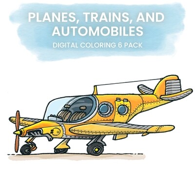 Planes, Trains & Automobiles Coloring 6 Pack