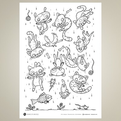 Raining Cats and Dogs Coloring Sheet