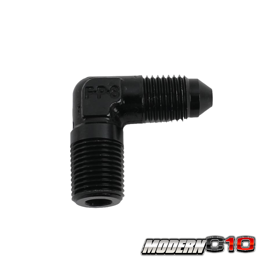 -3an x 3/8” NPT Black Aluminum 90 degree adapter fittings