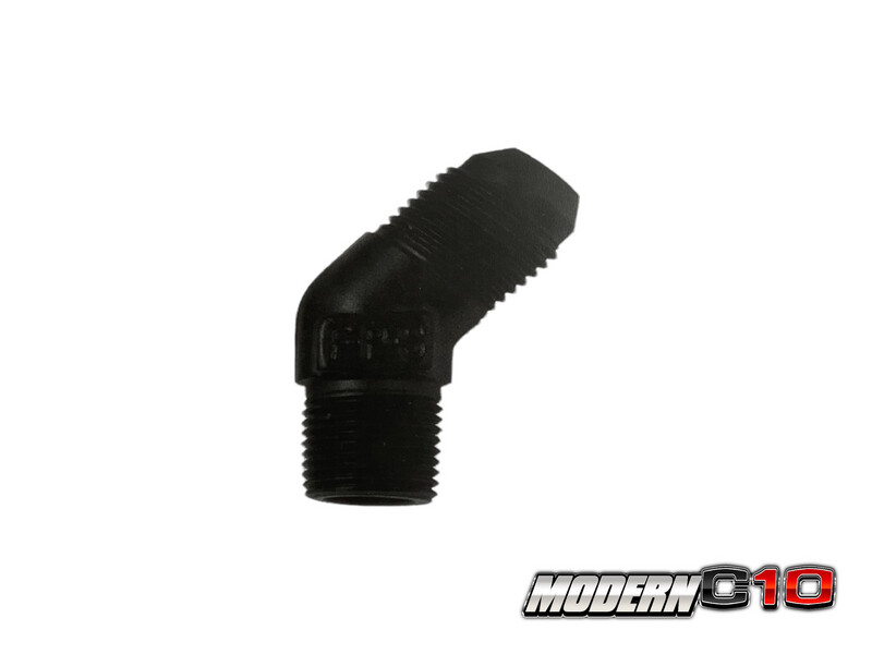 -12an x 3/4” NPT Black Aluminum 45 degree male adapter fittings