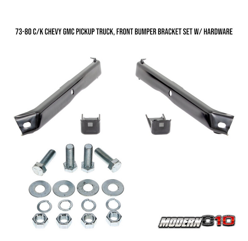 73-80 C/K Chevy GMC Pickup Truck, Front Bumper Bracket Set w/ Hardware