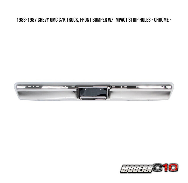 1983-1987 Chevy GMC C/K Truck, X Parts Front Bumper w/ Impact Strip Holes - Chrome -